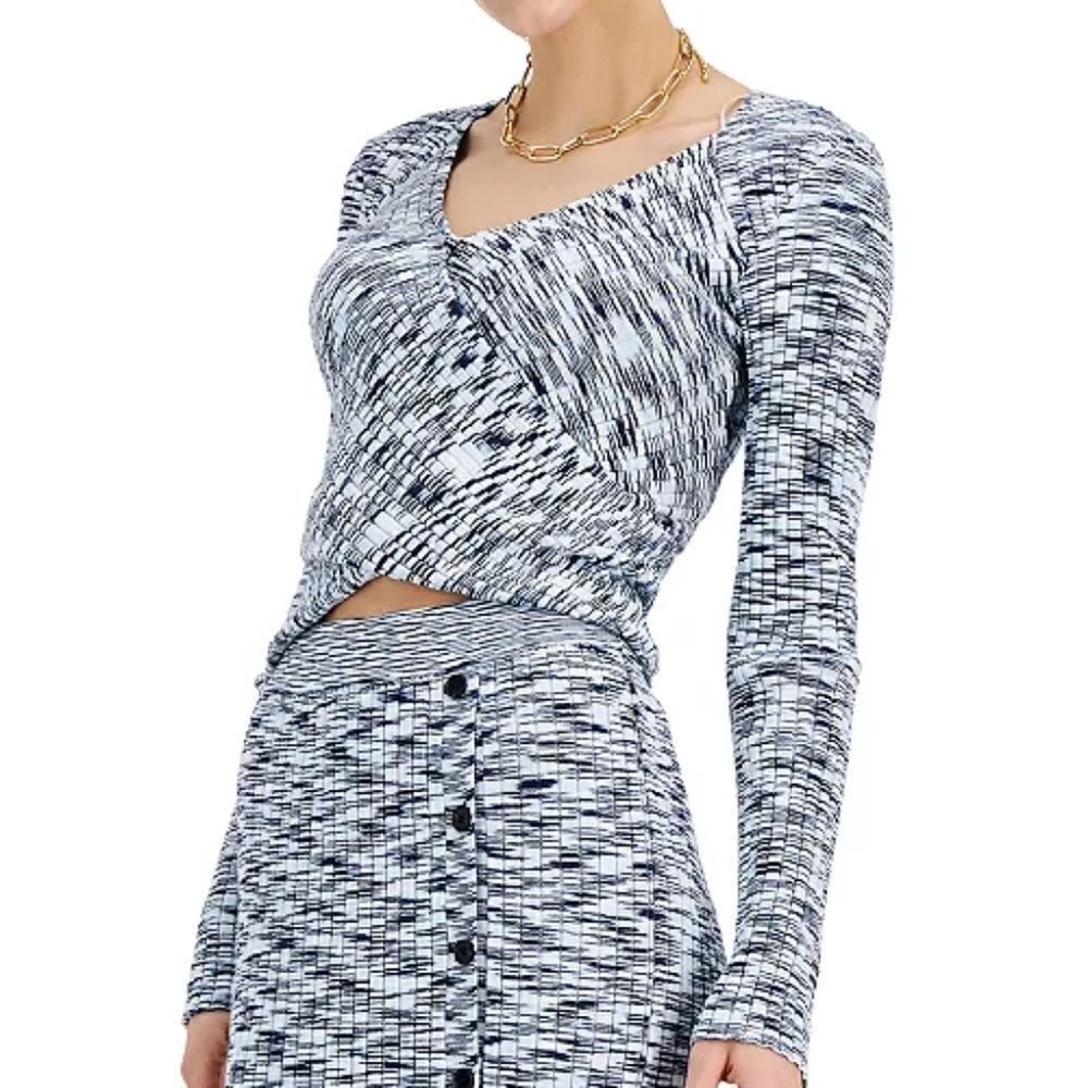 Inc International Concepts Marled Cropped Surplice Sweater Sz Sm